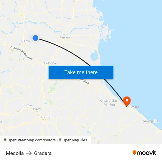 Medolla to Gradara map