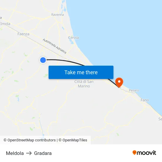 Meldola to Gradara map
