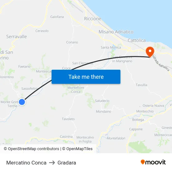 Mercatino Conca to Gradara map