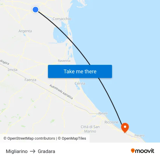 Migliarino to Gradara map