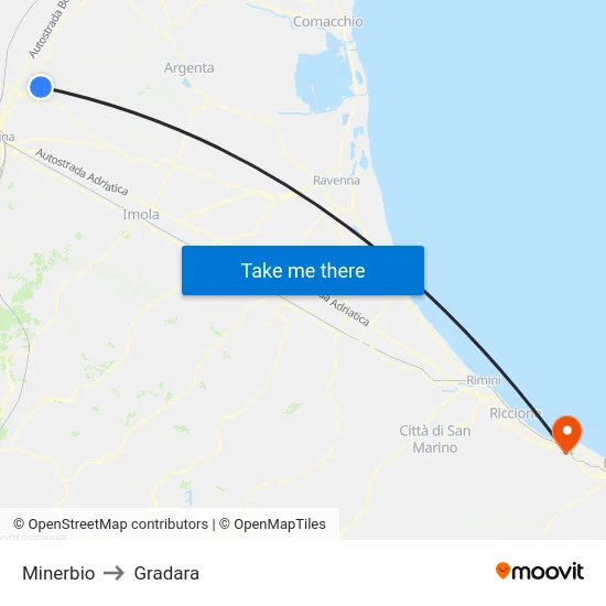 Minerbio to Gradara map
