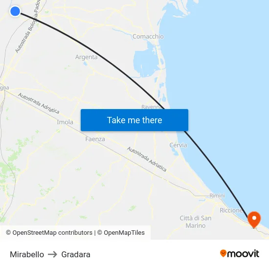 Mirabello to Gradara map
