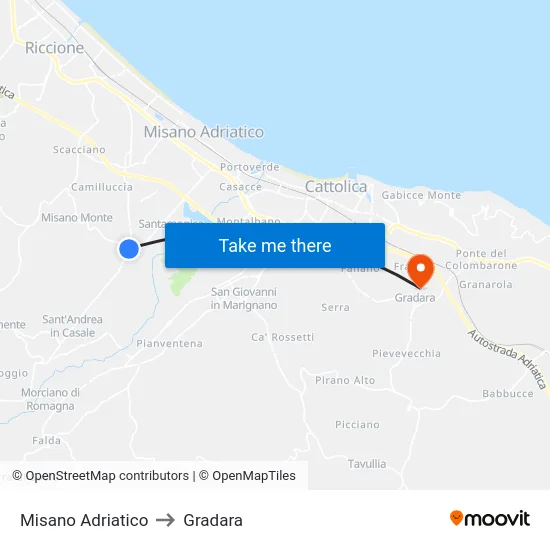 Misano Adriatico to Gradara map