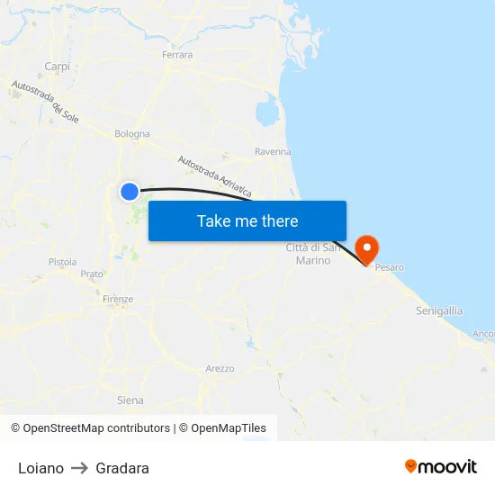 Loiano to Gradara map