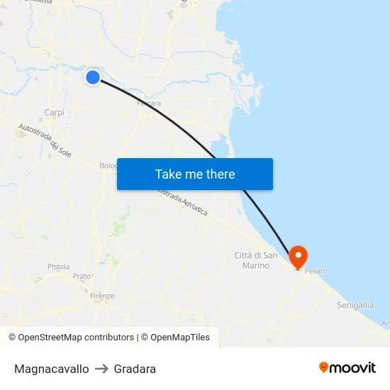 Magnacavallo to Gradara map
