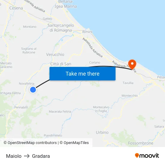 Maiolo to Gradara map