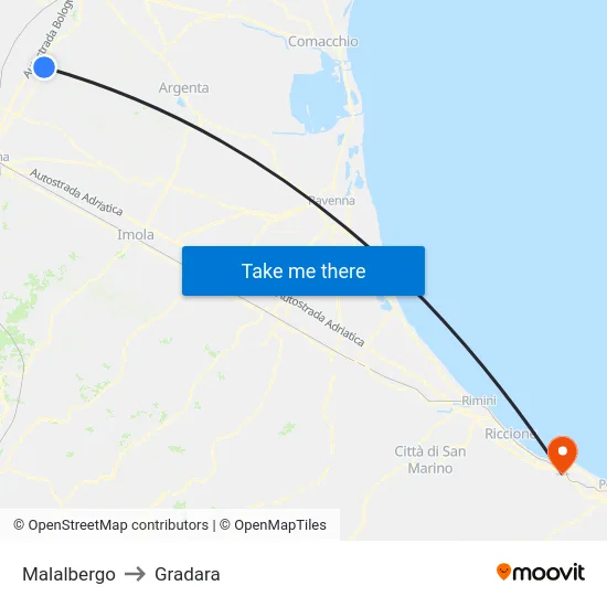 Malalbergo to Gradara map