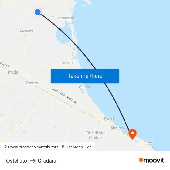 Ostellato to Gradara map