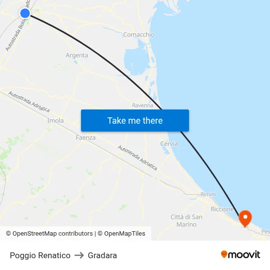 Poggio Renatico to Gradara map