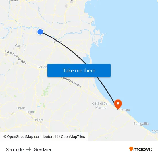 Sermide to Gradara map