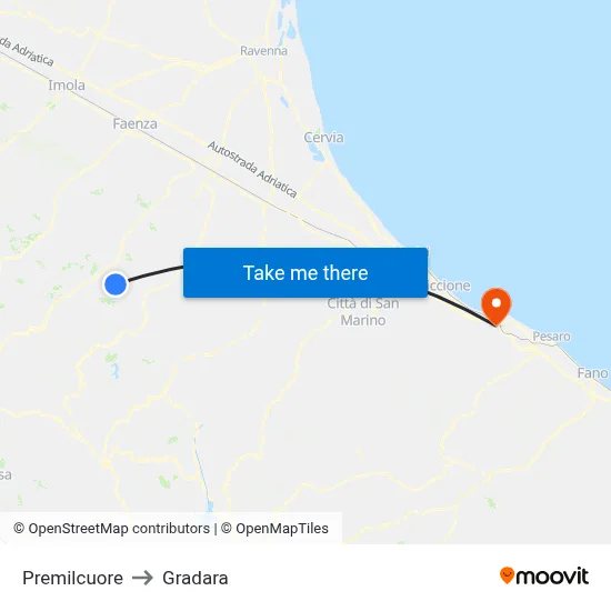 Premilcuore to Gradara map