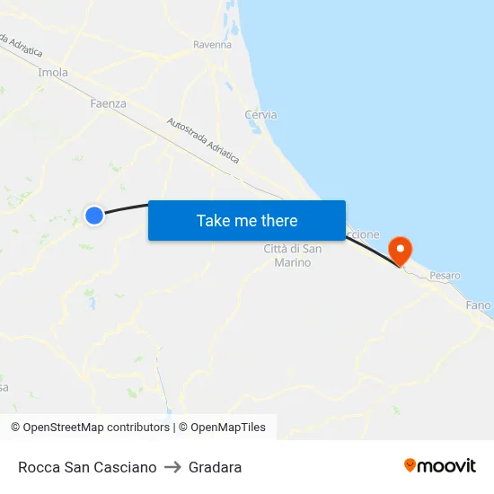 Rocca San Casciano to Gradara map