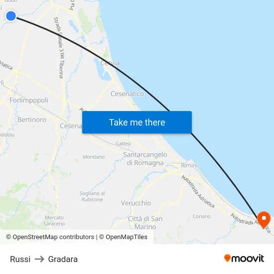 Russi to Gradara map