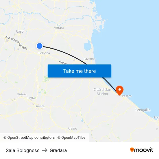 Sala Bolognese to Gradara map