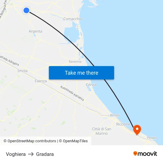 Voghiera to Gradara map