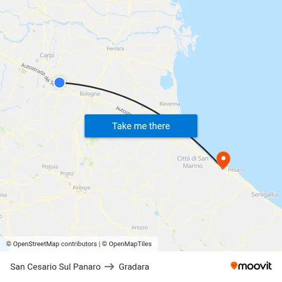 San Cesario Sul Panaro to Gradara map