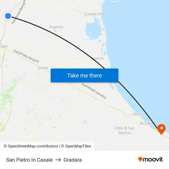 San Pietro In Casale to Gradara map