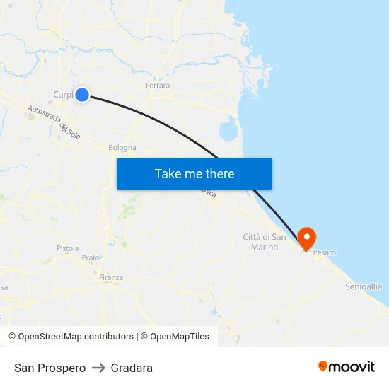 San Prospero to Gradara map