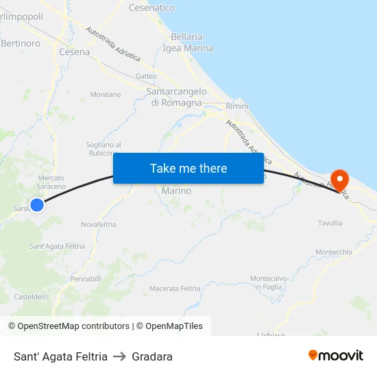 Sant' Agata Feltria to Gradara map