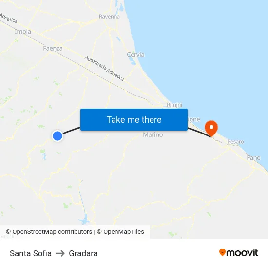 Santa Sofia to Gradara map