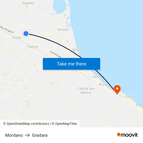 Mordano to Gradara map