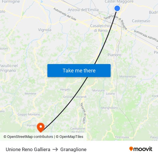 Unione Reno Galliera to Granaglione map