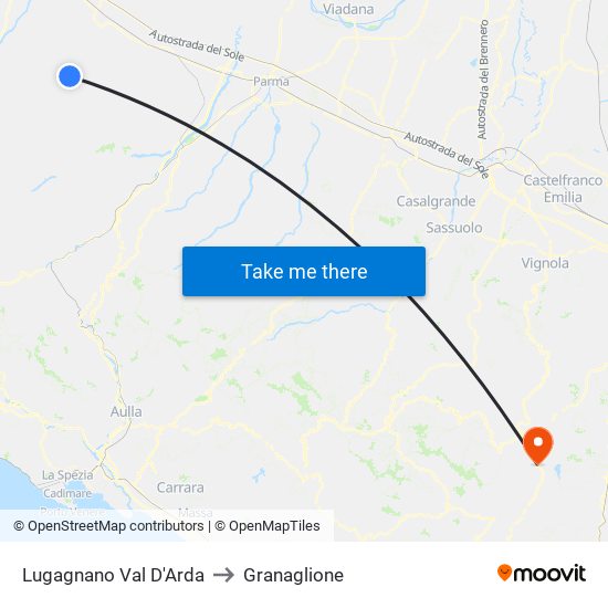 Lugagnano Val D'Arda to Granaglione map