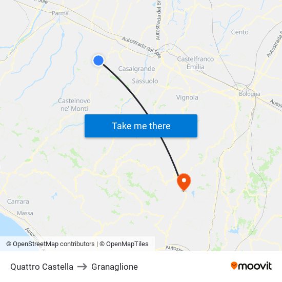 Quattro Castella to Granaglione map