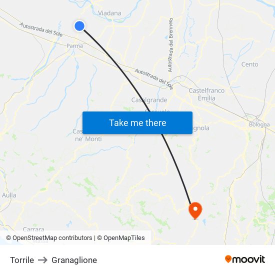 Torrile to Granaglione map