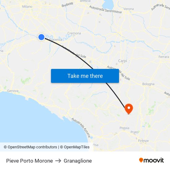 Pieve Porto Morone to Granaglione map