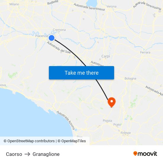 Caorso to Granaglione map