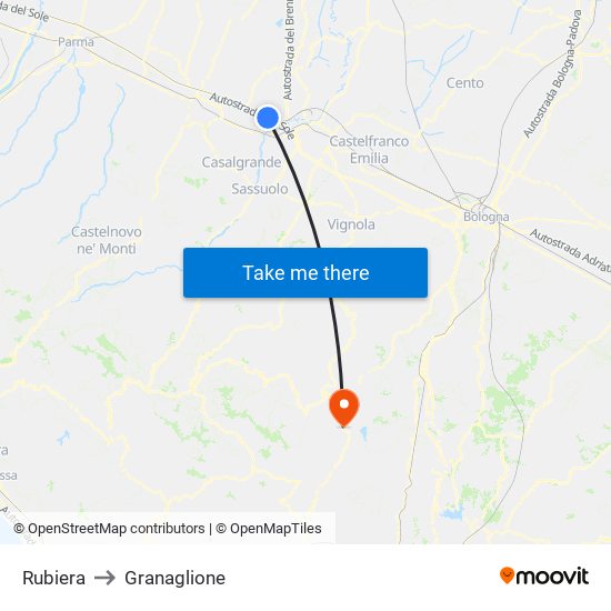 Rubiera to Granaglione map