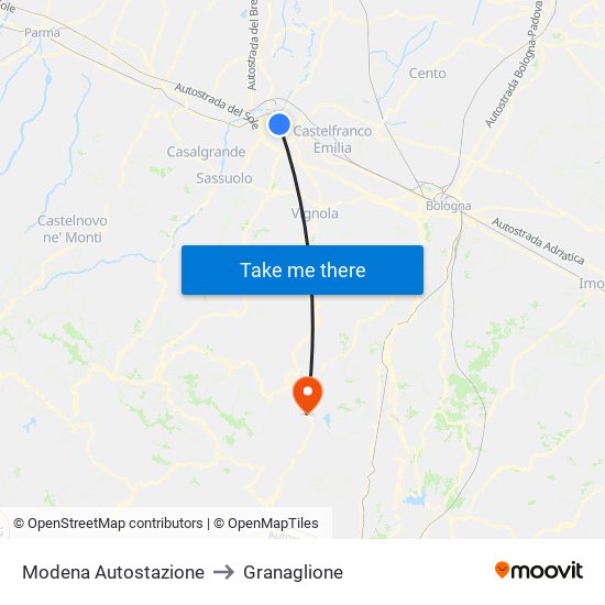 Modena  Autostazione to Granaglione map