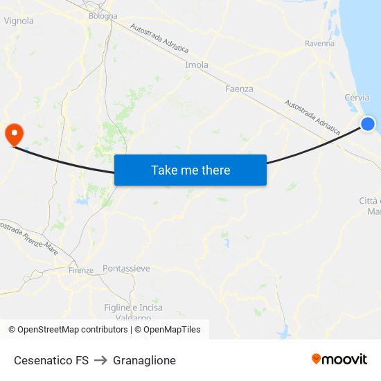 Cesenatico FS to Granaglione map