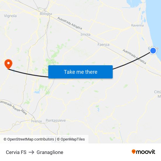 Cervia FS to Granaglione map