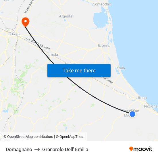 Domagnano to Granarolo Dell' Emilia map