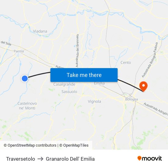 Traversetolo to Granarolo Dell' Emilia map