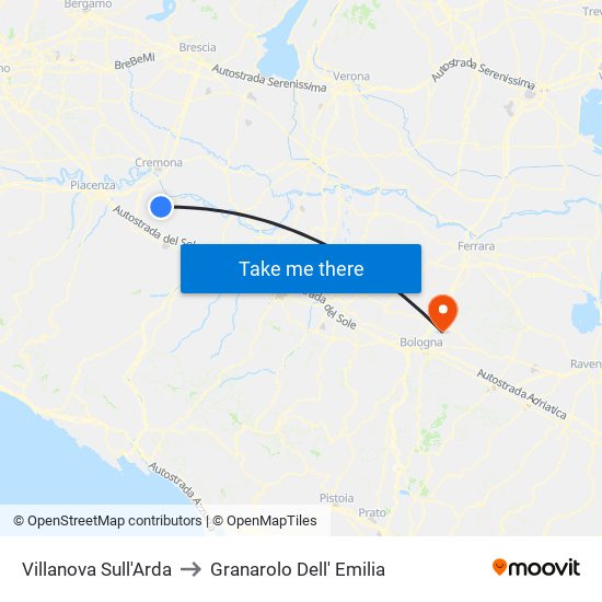 Villanova Sull'Arda to Granarolo Dell' Emilia map