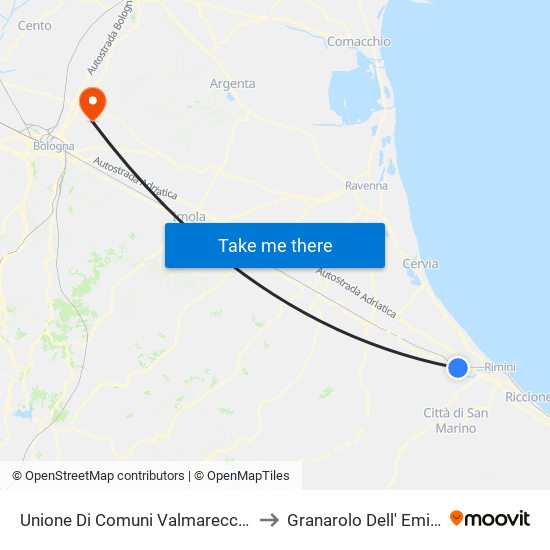 Unione Di Comuni Valmarecchia to Granarolo Dell' Emilia map