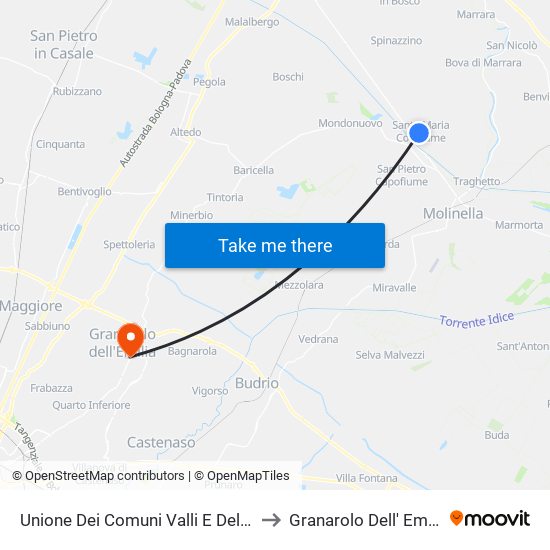 Unione Dei Comuni Valli E Delizie to Granarolo Dell' Emilia map
