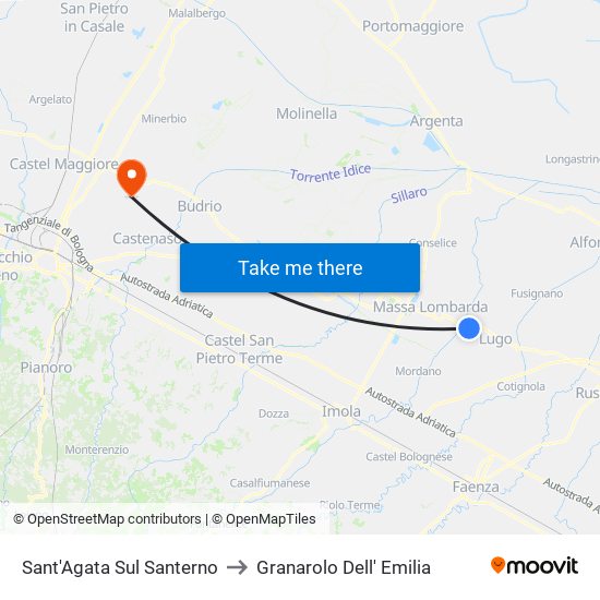 Sant'Agata Sul Santerno to Granarolo Dell' Emilia map