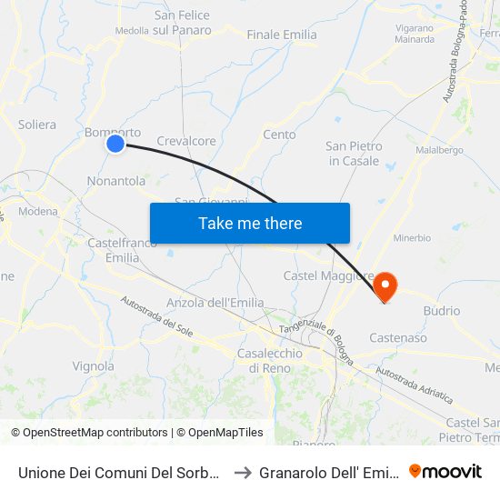 Unione Dei Comuni Del Sorbara to Granarolo Dell' Emilia map