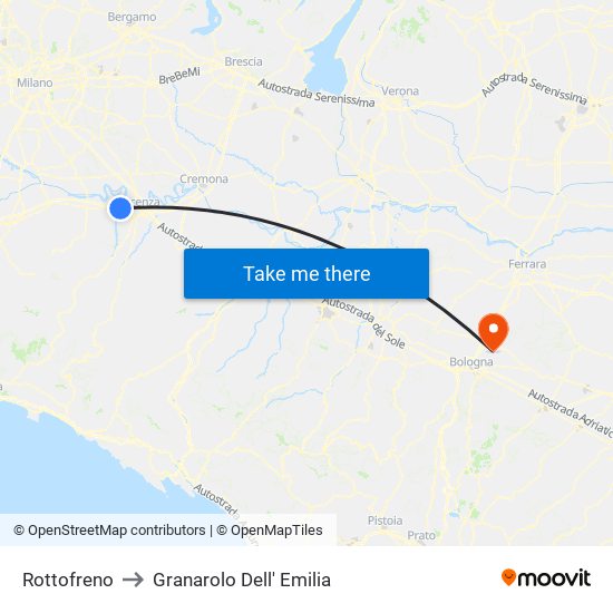 Rottofreno to Granarolo Dell' Emilia map