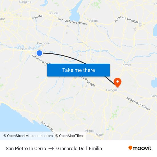 San Pietro In Cerro to Granarolo Dell' Emilia map