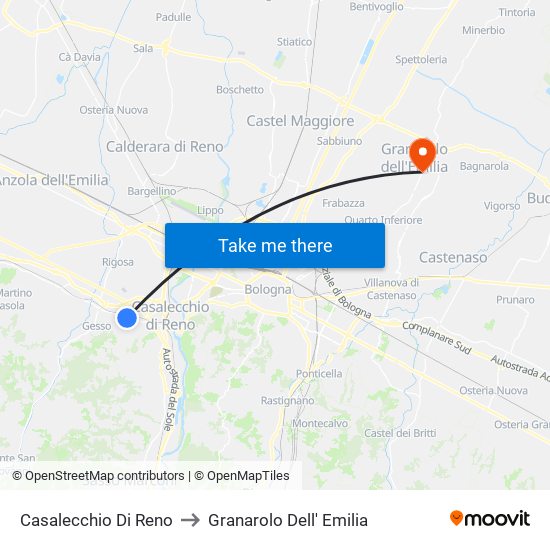 Casalecchio Di Reno to Granarolo Dell' Emilia map