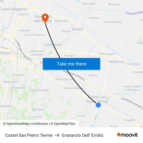 Castel San Pietro Terme to Granarolo Dell' Emilia map