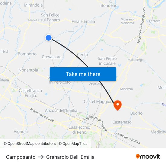 Camposanto to Granarolo Dell' Emilia map