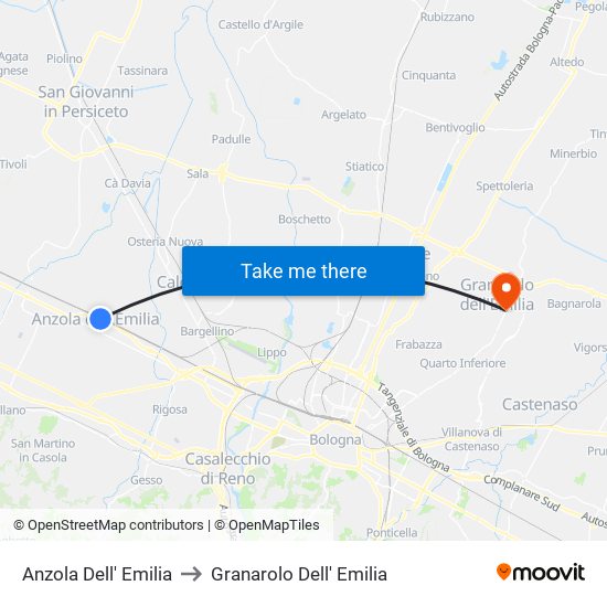 Anzola Dell' Emilia to Granarolo Dell' Emilia map