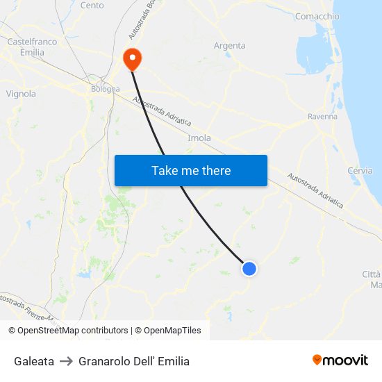 Galeata to Granarolo Dell' Emilia map
