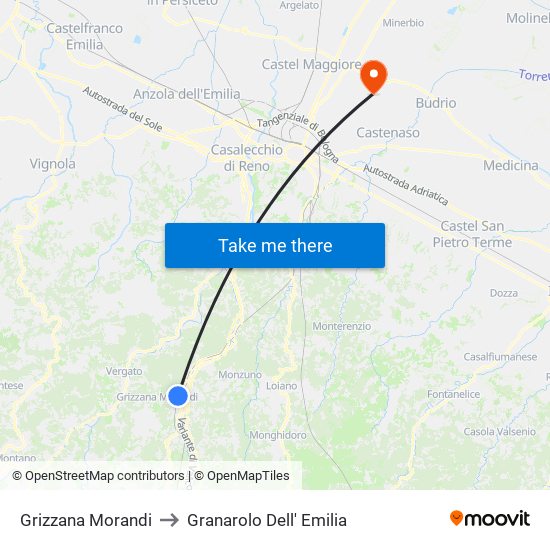 Grizzana Morandi to Granarolo Dell' Emilia map